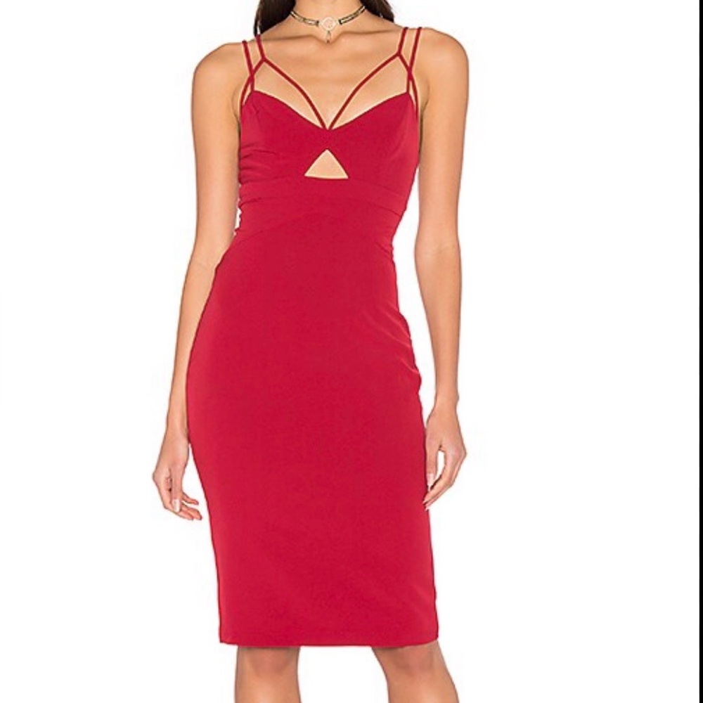 Bardot Red Strappy Midi Bodycon Dress